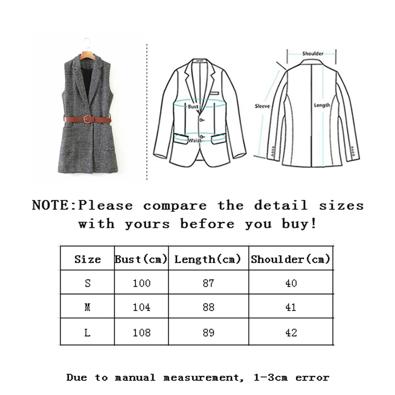 

Vangull Plaid Pattern Long Women Vest Coat With Belt 2020 Fashion New Office Ladies Waistcoat Sleeveless Blazer Elegant Tops