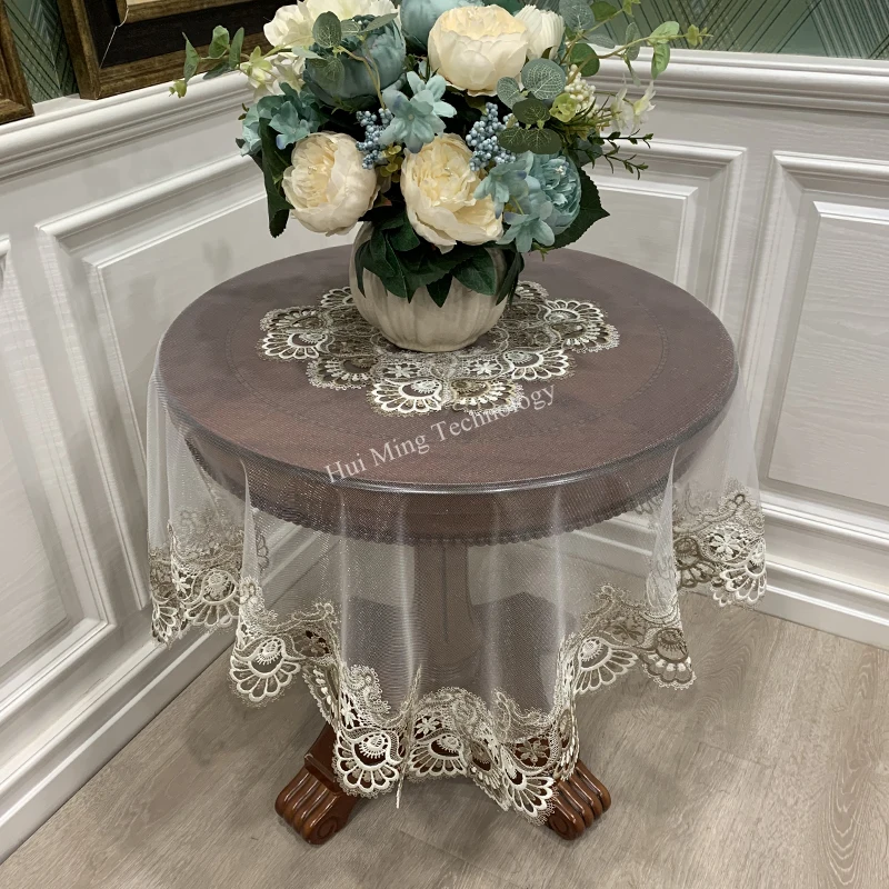 

Square tablecloth table cloth American art lace double yarn Transparent disc table mat idyllic coffee table dust cover HM98