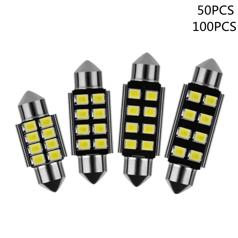 

50PCS 100PCS dome lamps 31mm 36mm 39mm 41mm Festoon 8 smd LED ERROR FREE2835 CANbus C5W led interior reading white ice blue