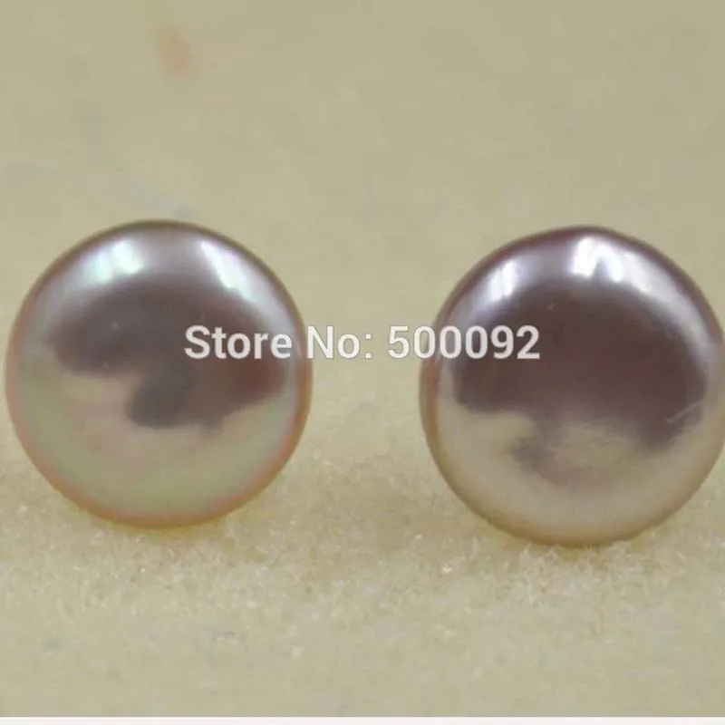 Серьги с плоским жемчугом 11 мм светло фиолетовые пресноводного жемчуга s925|earrings