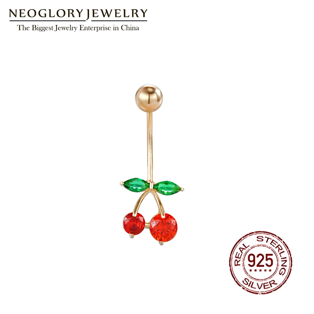 

Neoglory S925 Zircon Red Cherry Belly Button Ring For Women Body Piercing Delicate Shining Fruit Navel Jewelry 2021 New Hot Gift