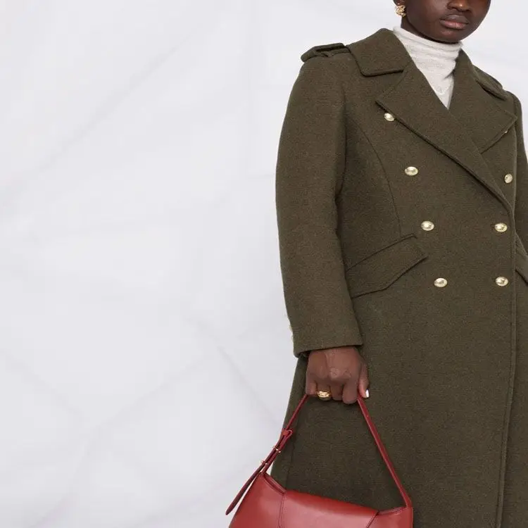 

Двубортные эполеты с лацканами, тонкое и раздельное длинное женское однотонное твидовое пальто, пальто