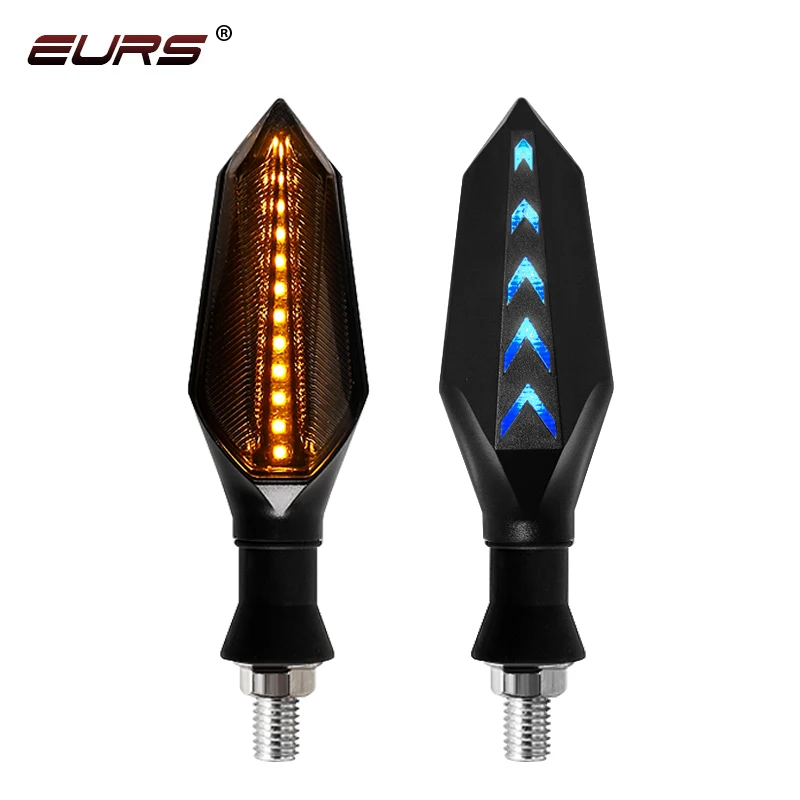 

EURS 2PCS LED Motorcycle Turn Signals Light 12SMD Tail Flasher Flowing Water Blinker IP68 Motorcycle Flashing Lights Blue yellow