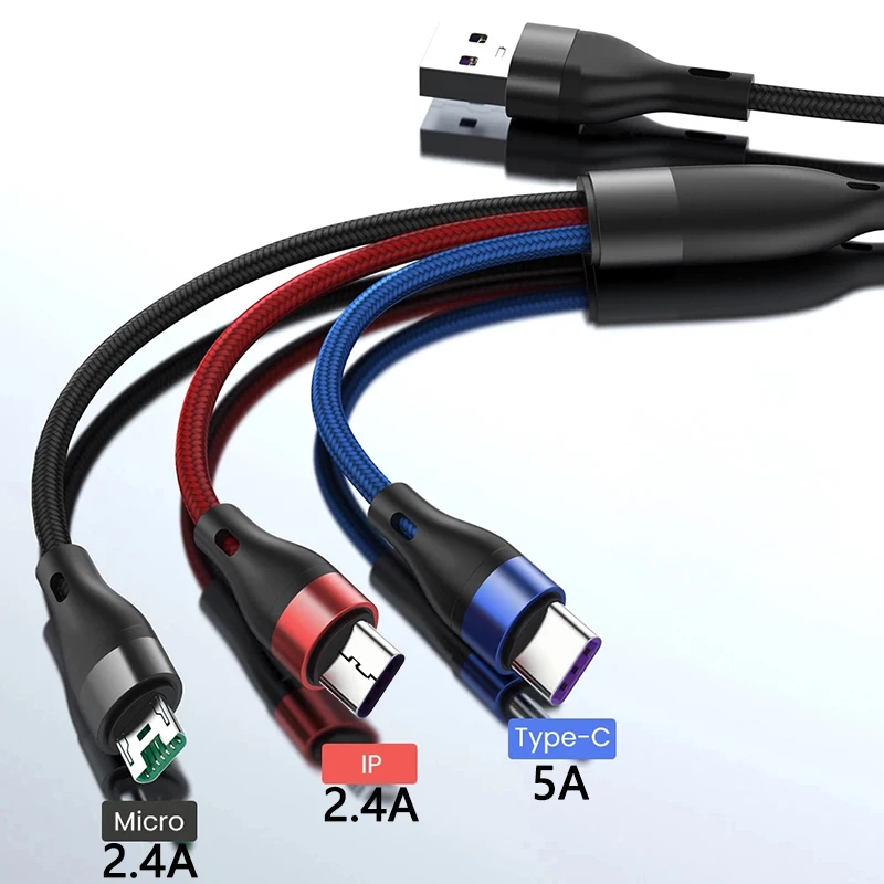 2 м длинный USB-кабель 3 в 1 кабель Автомобильное зарядное устройство провод Тип C