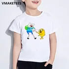 Детская летняя футболка для девочек и мальчиков, Детская мультяшная Футболка с принтом времени приключений Финна и Джейка, Забавная детская одежда
