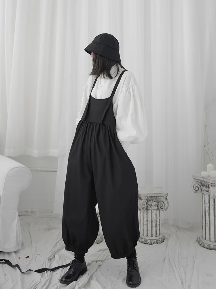 Черные комбинезоны Yamamoto женские свободные с высокой талией стильные маленькие