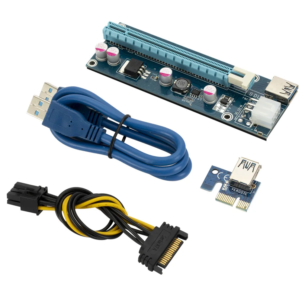 

VER006C PCIe 1x к 16x Express Riser Card Graphic PCI-E Riser Extender 60 см USB 3,0 кабель SATA к 6Pin Power для видеокарты