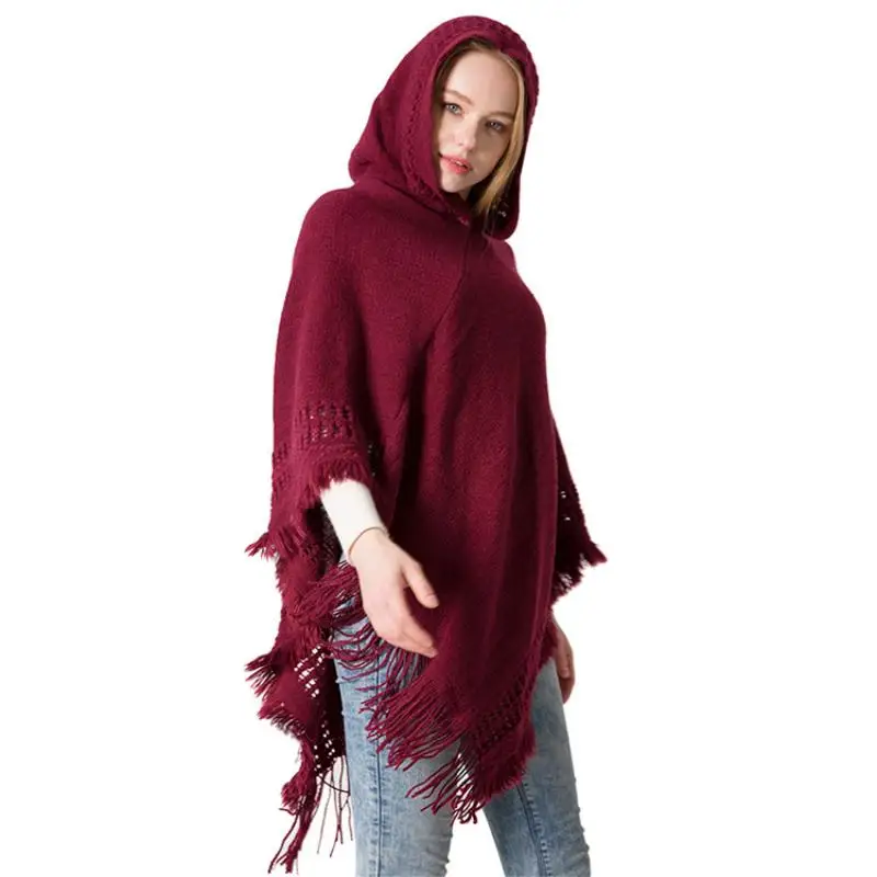 

New Knitting Hooded Cloak Fashion Autumn and Winter Warm Shawl Monochrome Casual Pullover Sweater Scarf