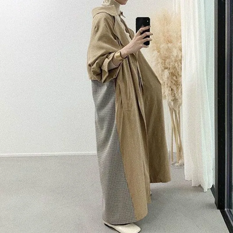 

2021 Trench Coats Women Patchwork Loose Notched Lapel Long Sleeve Trench Coats Outwear Autumn Winter Harajuku Jacket Female Tops