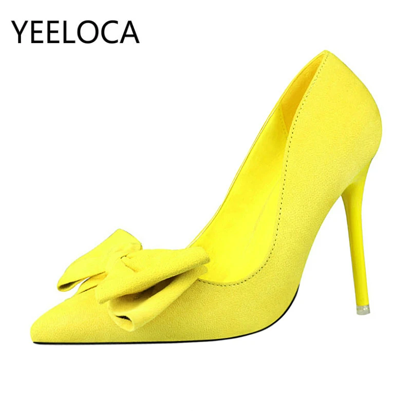 

Fashion Sweet Stiletto 11cm Super High Heels Shallow Mouth Pointed Toe Pumps Sexy Suede Bow Women's Shoes Wedding Shoes