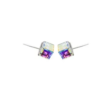 

925 Pure Silver Aurora Square Sugar Earrings Shijia Color Three-dimensional Square Earrings Earrings Korean KED-5132