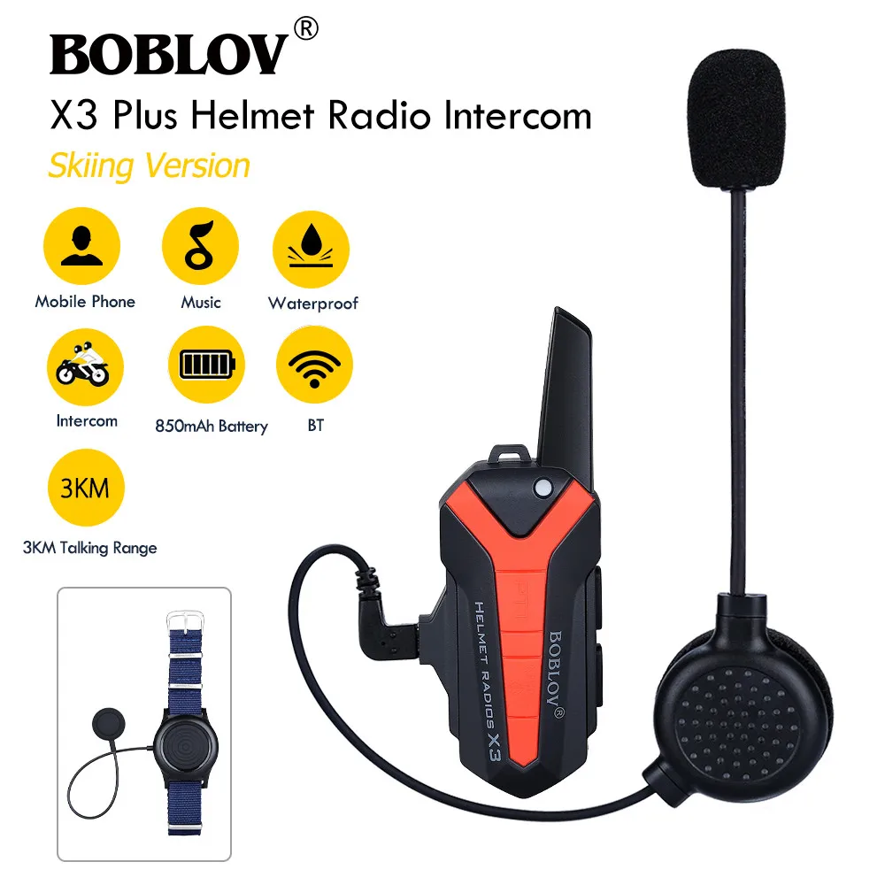 

BOBLOV X3plus 3KM Motorcycle Helmet Wireless Walkie Talkie Intercom 2Way Radio Interphone Bike Built-in voice control