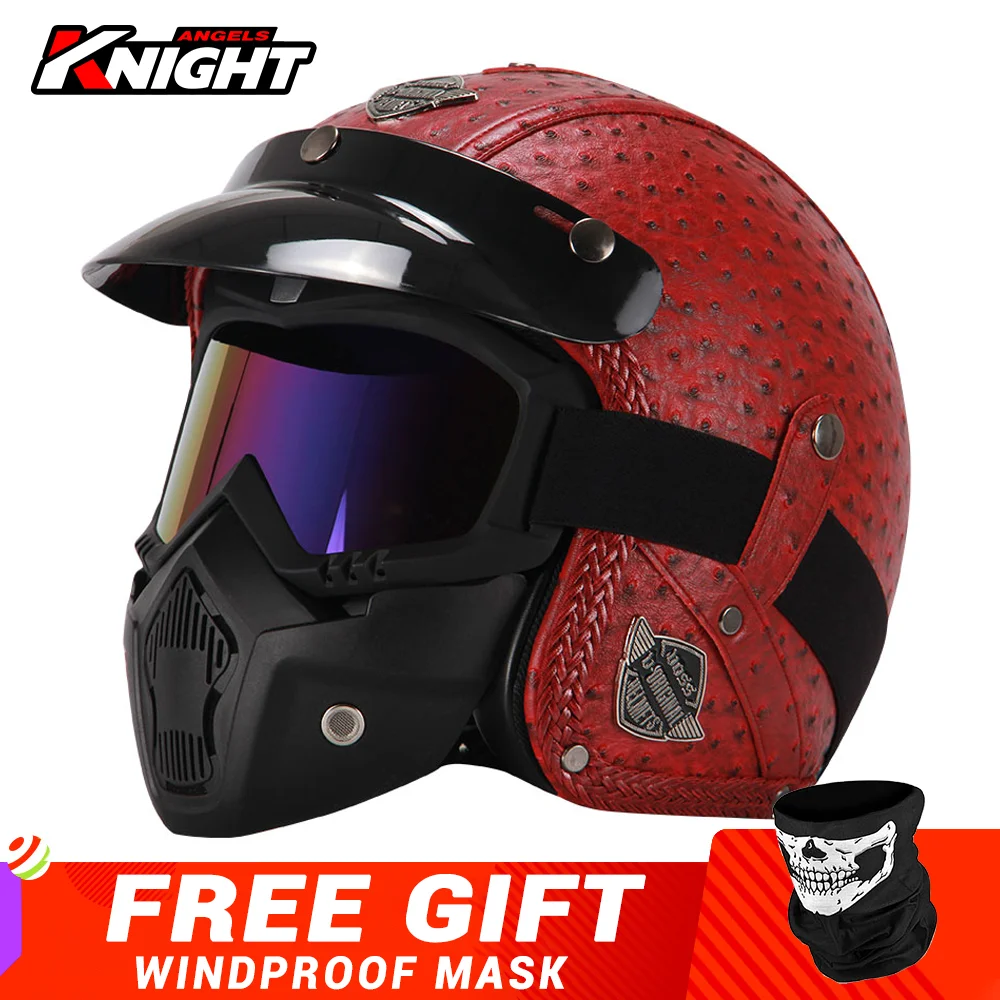 

Мотоциклетный шлем Para Moto мотоцикл кожа 3/4 с открытым лицом винтажный шлем Casco Мото шлем очки маска
