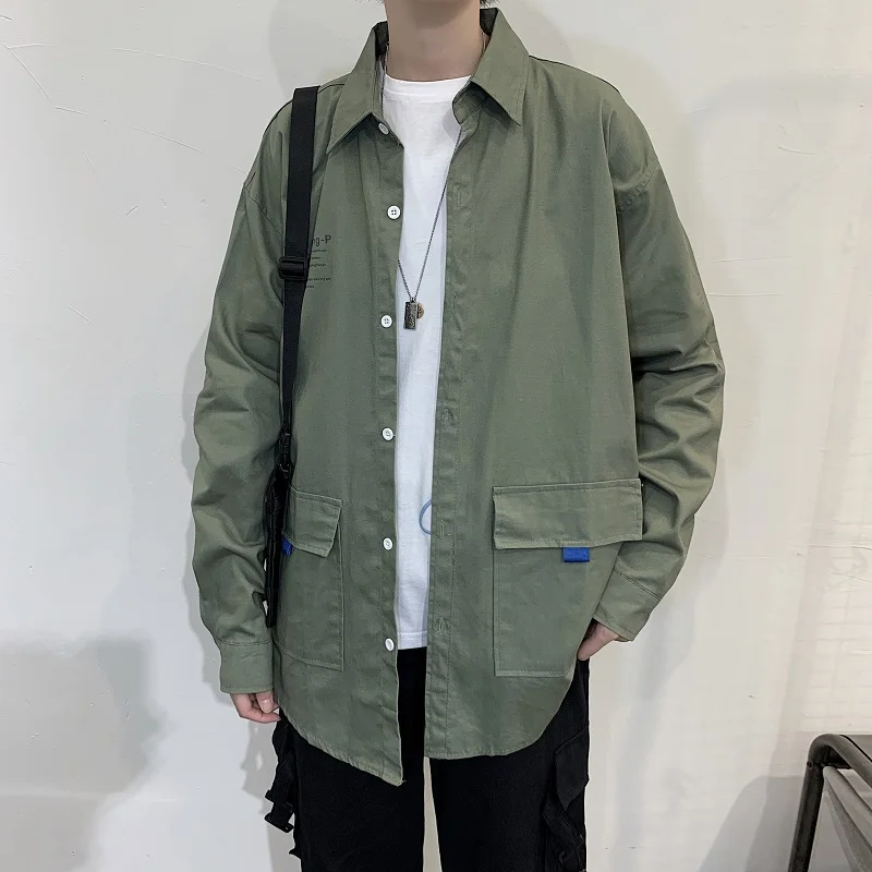 Рубашка мужская с длинным рукавом и буквенным принтом свободного