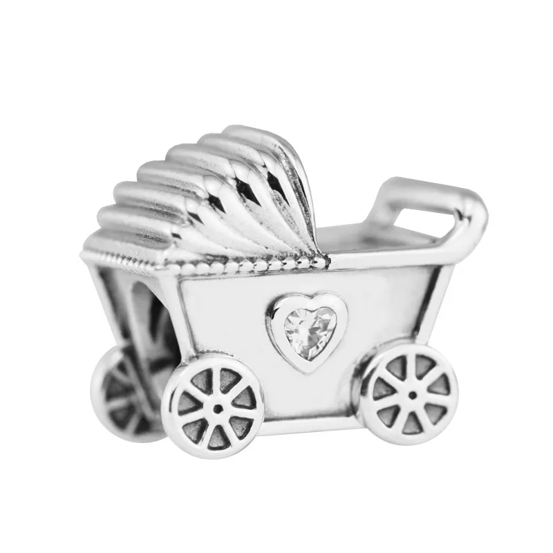Baby Pram Silver Beads for Charms Bracelets Clear CZ Heart Stone Kid Car 925 Original Mother | Украшения и аксессуары