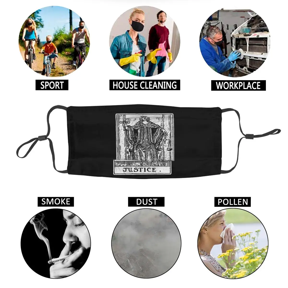 

Justice Tarot Card Adult Reusable Face Mask Anti Haze Dustproof Protection Cover Respirator Mouth Muffle