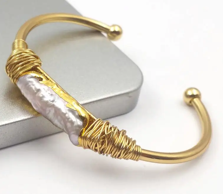 gold (pearl) WT-B489 WKT натуральный жемчуг проволока обернутый браслет золотой ободок неровный жемчуг браслет Женская мода Шарм браслет ювелирные изделия - Окраска металла: gold (pearl)