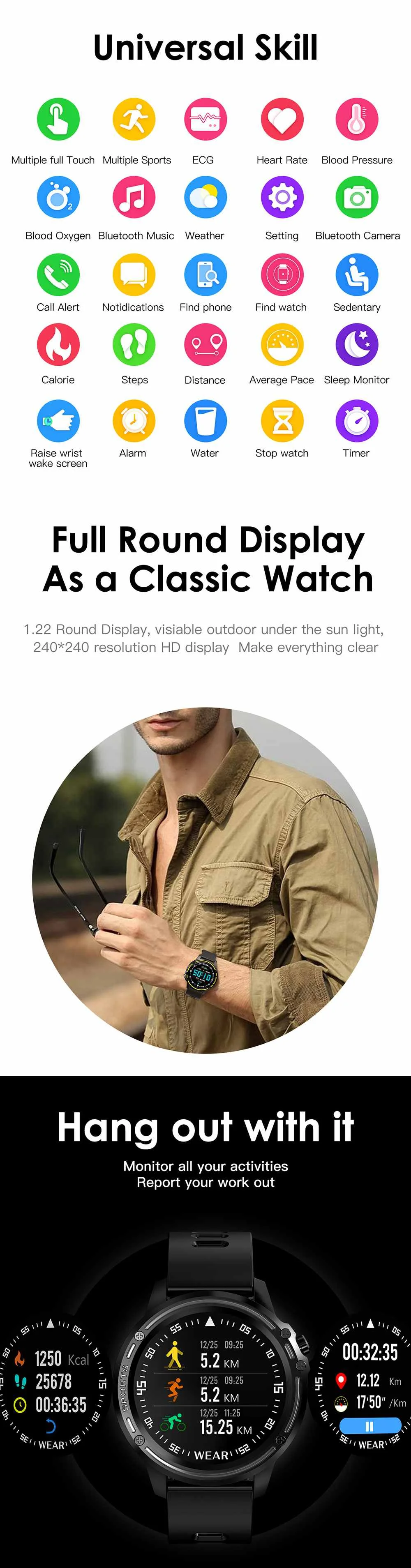 Bakeey L8 ECG+ PPG монитор кровяного давления O2 Смарт-часы погода толчок bluetooth Музыка Смарт Спорт носимые устройства