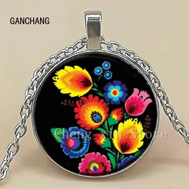 Ожерелье из полированного стекла с изображением народного искусства модные