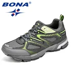 Кроссовки BONA мужские спортивные, Коровья спилок и сетка, дышащие, на шнуровке, повседневная обувь для бега и фитнеса