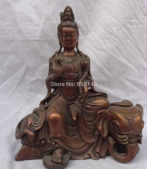 YM 311 10 &quotкитайские из чистой бронзы буддистский Лотос WenShu Kwan-Yin QuanYin Ride статуя