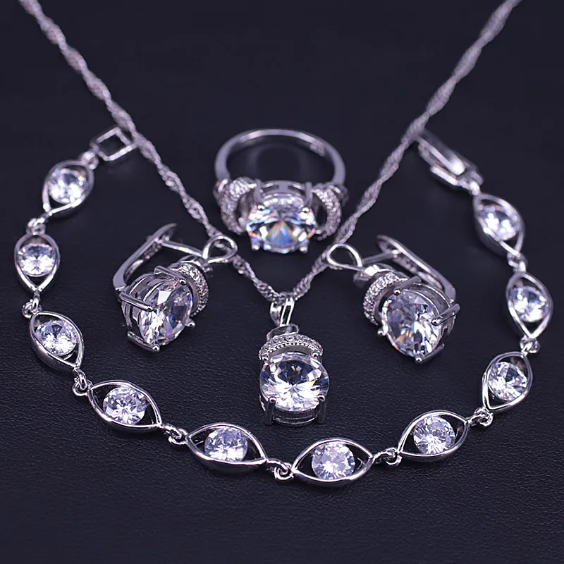 Продвижение большого круглого австрийского хрустального набора серебряного цвета ювелирных изделий для женщин - серьги кольца ожерелье браслет на.