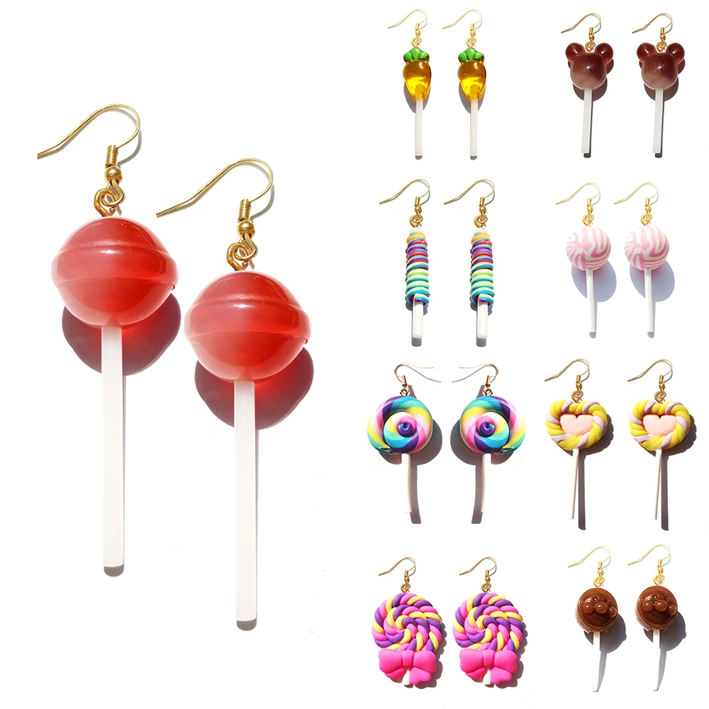 

Earring For Women Resin Lollipop Drop Earrings Children Jewelry Custom Made Handmade Cute Girls Cotton Candy Gift 2021