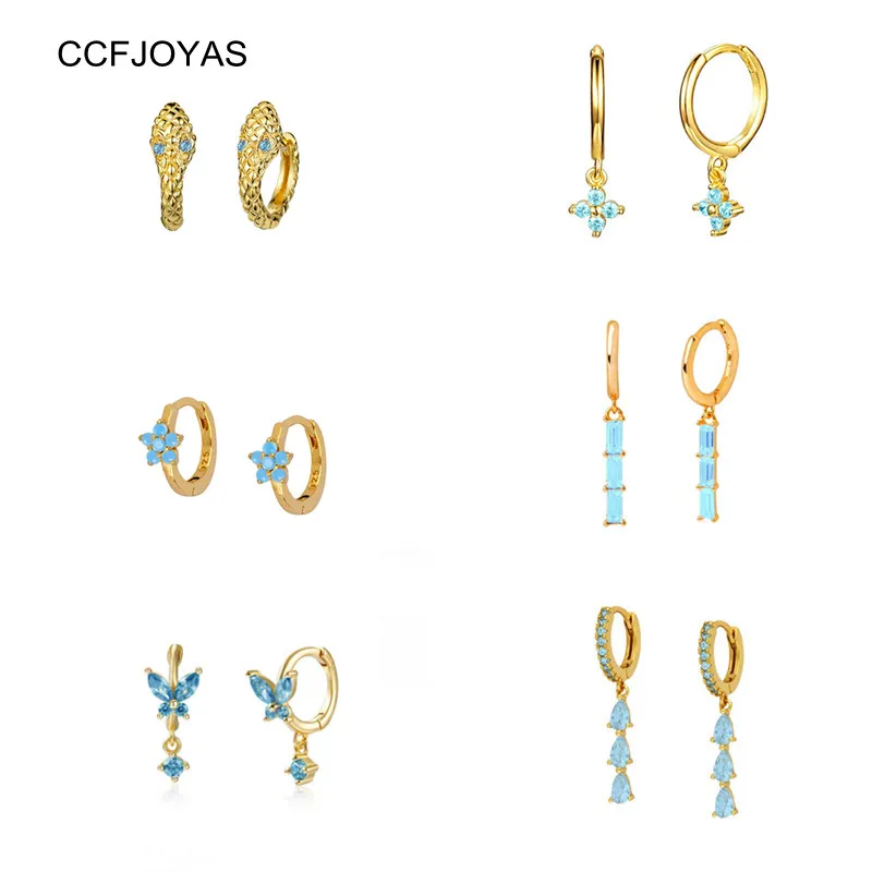 

CCFJOYAS 925 Sterling Silver Sky blue Zircon Small Hoop Earrings for Women Simple INS Piercing Cartilage Earring Party Jewelry