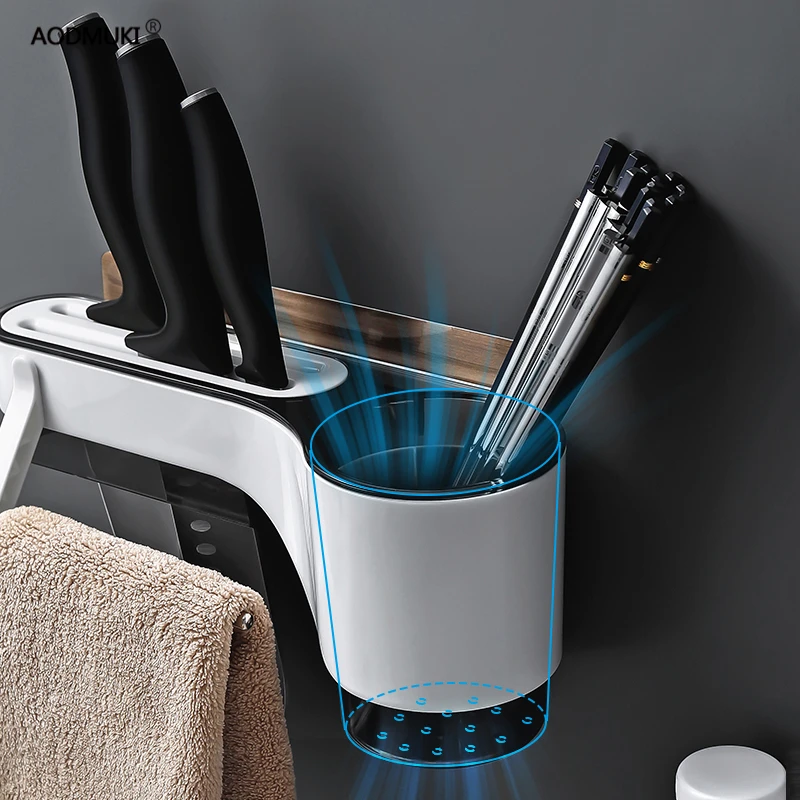 

Punch-Free Cutter Storage Rack Wall Hanging Kitchen Storage Shelf Chopsticks Towel Spoon Tool Holder Kitchen Supplies Household