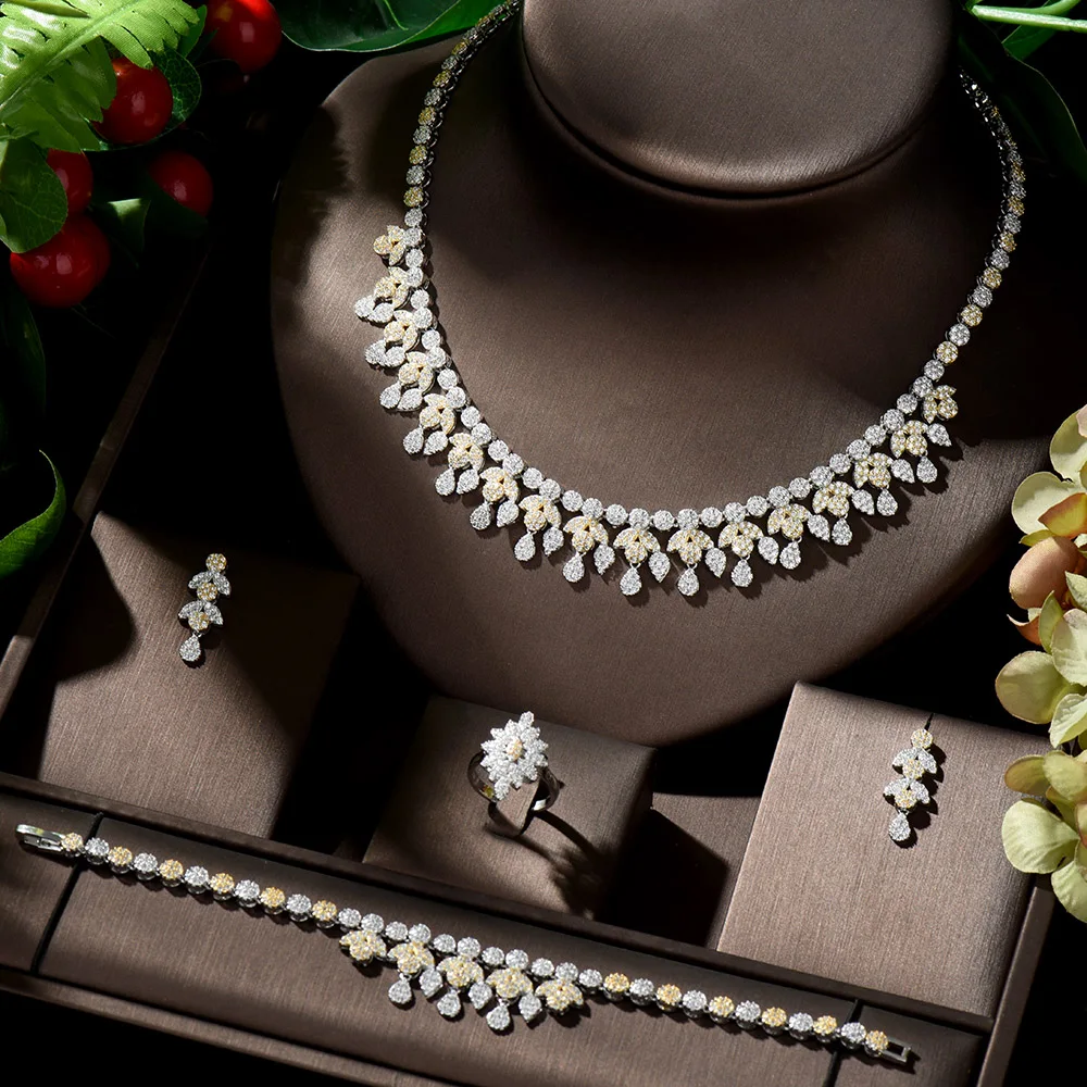 HIBRIDE Нигерии Свадебные серьги из циркония и Цепочки ожерелья набор украшений для