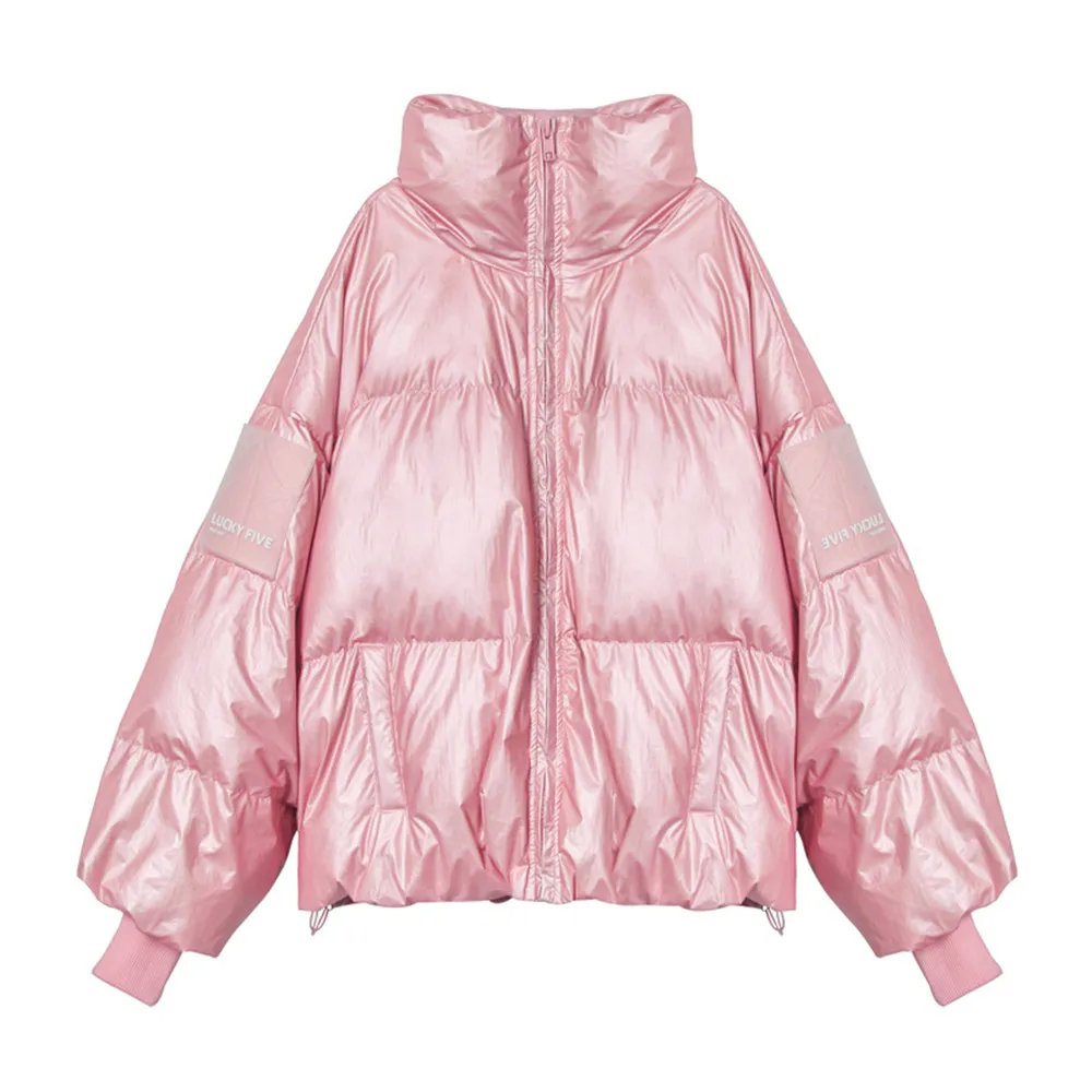 

Oversize Bright Padded Thicken Parkas Women Jackets Winter Warm Puffer Stand Collar Zipper Female Jacket Trend Coat Outerwear
