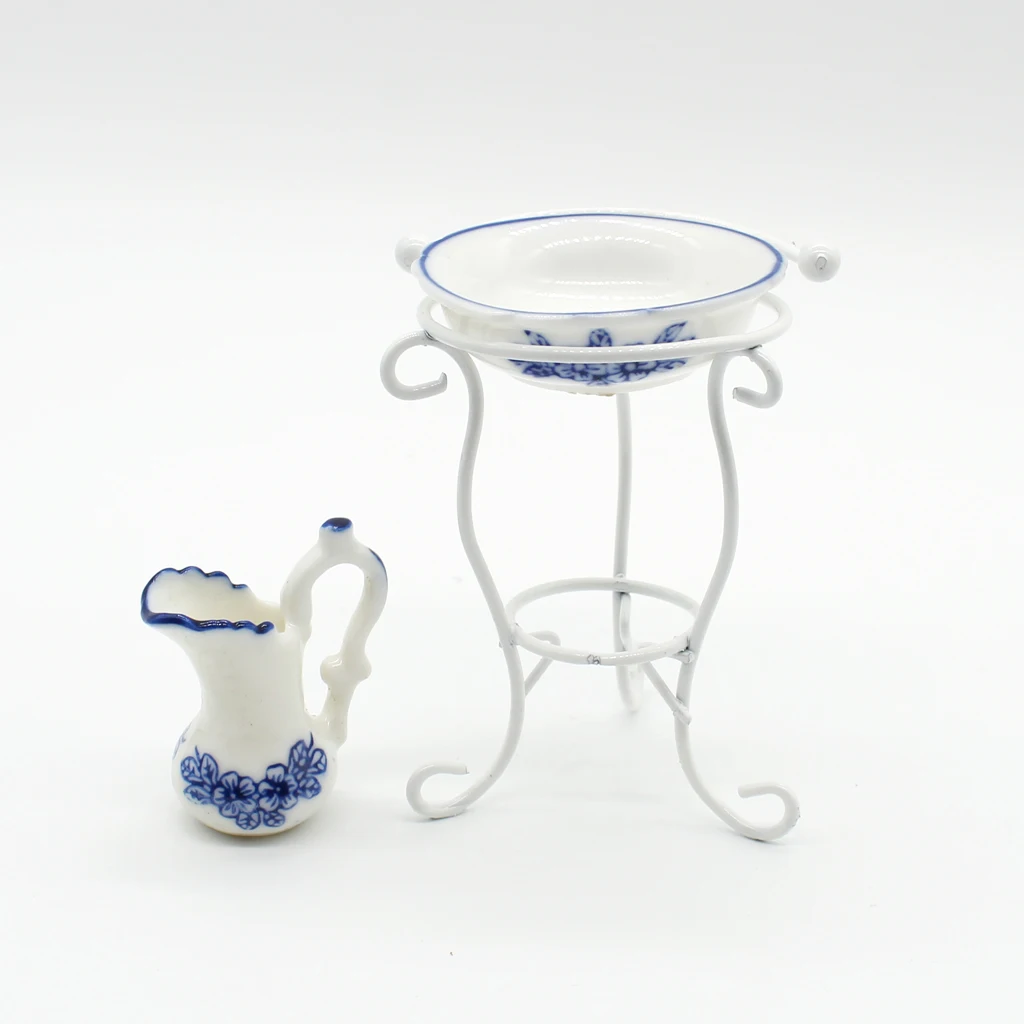 

Miniature Water Pot Sink Rack Doll Furniture Set, Perfect for 1/12