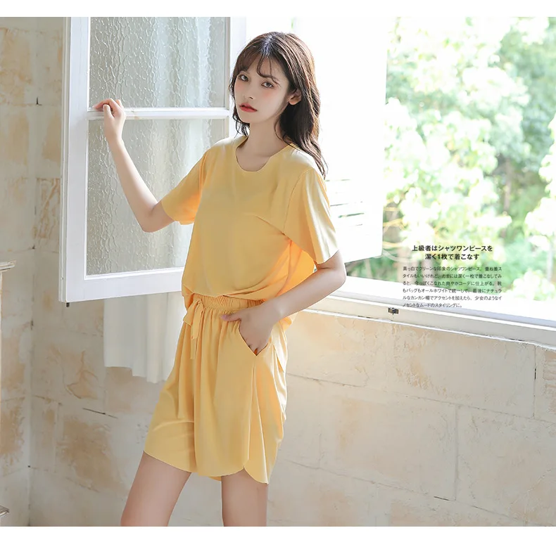 Pajamas Sets Women's Summer 2021 New Sweet Ice Thin Short Sleeve Nightwear Leisure Home Clothes 2Pcs Suit Sleepwear Lingerie