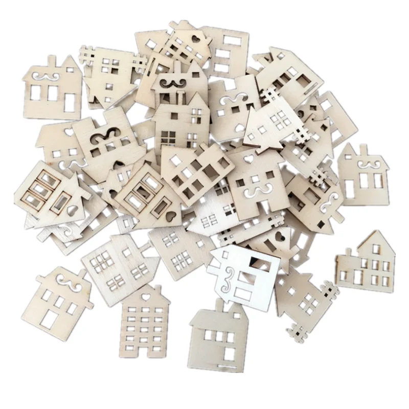 50pcs 30mm wooden house shaped embellishments hanging ornaments unfinished wood cutouts ornaments for christmas crafts decor free global shipping