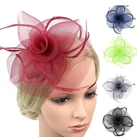 faux feather net yarn fascinator hat bow flower shape cocktail headwear hair ornament