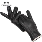Зимние мужские кожаные перчатки ручной работы, теплые мягкие кожаные перчатки мужские, гофрированные кожаные перчатки 70% шерсть lining-8069J