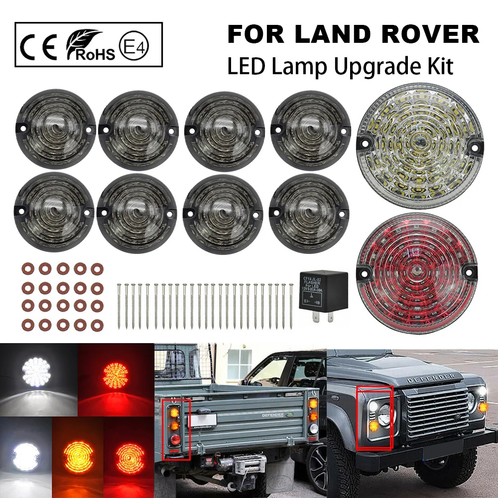 

10Pcs Position Side Marker Rear tail reverse fog lights Complete LED Lamp Upgrade Kit For Land Rover Defender 90/110 Defender