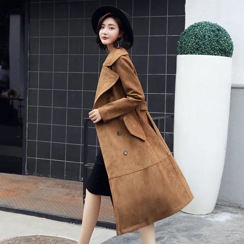 

Women's Clothing Autumn Casual Solid Color Double Breasted Outwear Fashion Sashes Office Coat Chic Epaulet Design Long Trench