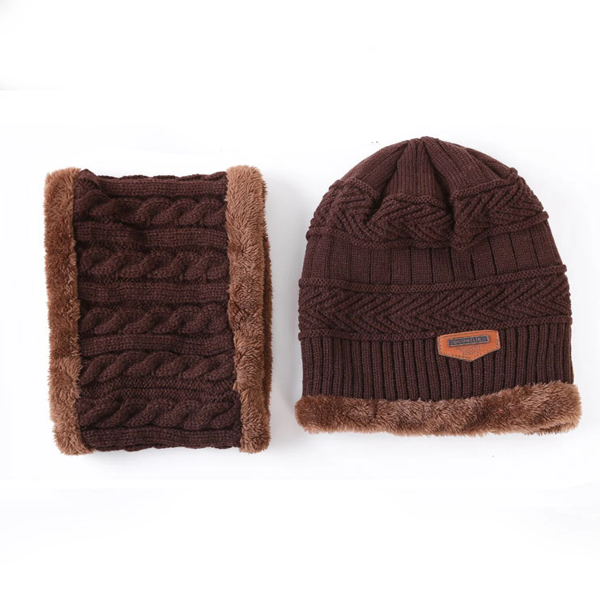 Puseky теплая вязаная шапка шарф набор меховая шерстяная подкладка толстые теплые