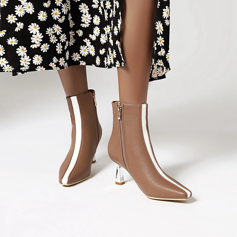 

autuspin Winter Basic Women's Shoes 2020 Fashion Trendy Pu Leather Ankle Boots for Female Party Prom Dress Side Zipper Boots