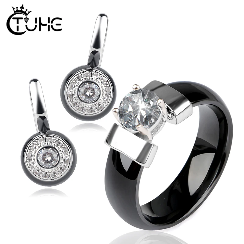 Женский набор свадебных украшений черные белые розовые керамические стразы