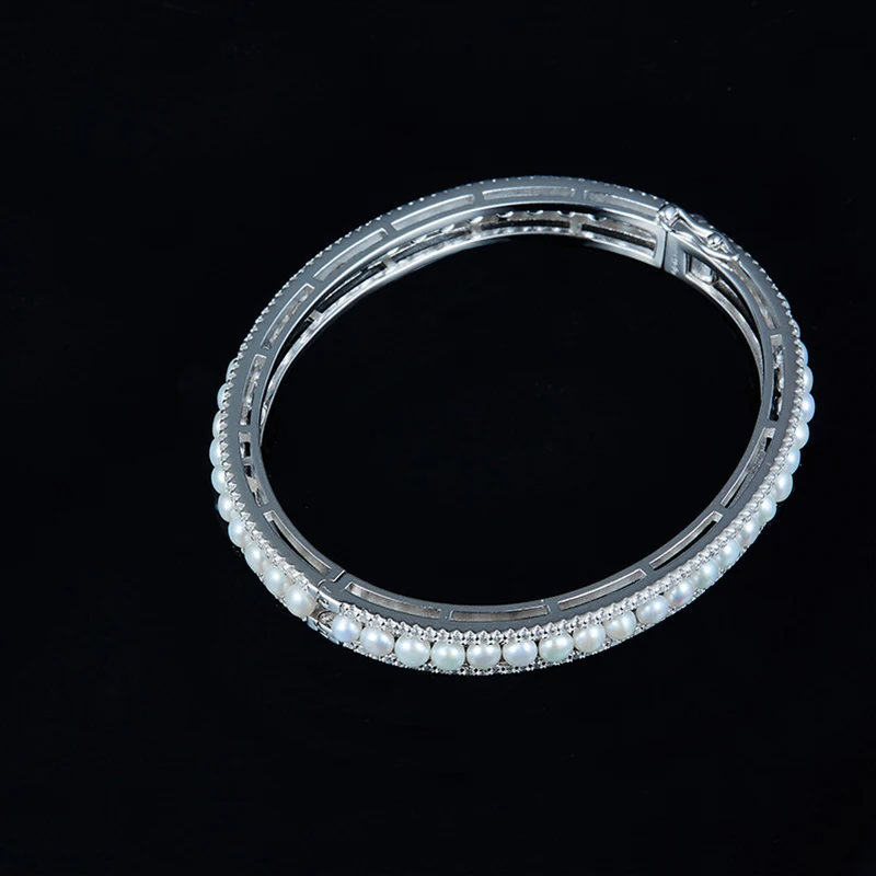 

S925 Sterling Silver Pearl Round Ring French Temperament Baroque Pearl Bracelet Necklace Female Fashion Luxury Monaco Jewelry