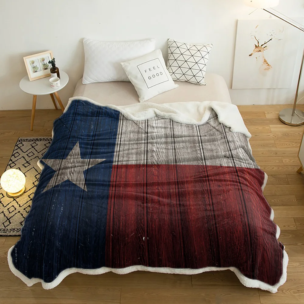 Winter Cashmere Sherpa Blanket Texas Flag Vintage Wood Bedspread Blankets Throws Travel Cover Personalized | Дом и сад