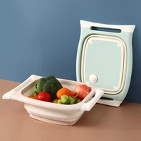 045 household 2in1 foldable cutting board wash basin with handle multifunctional chopping board kitchen tool