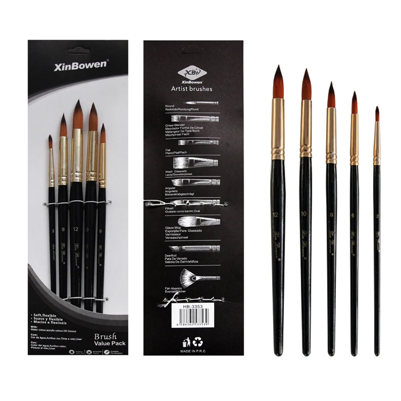 

5Pcs/set Nylon Hair Oil Paint Brush Set Round Flat Brush Acrylic DIY Watercolor Pen For Artists Painters Beginners