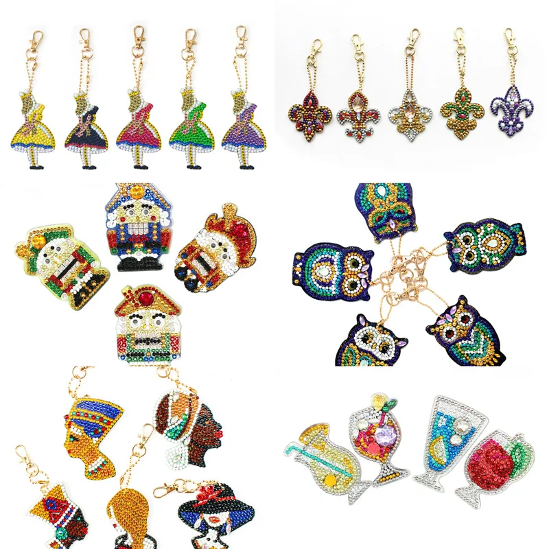 

Full Drill Diamond Painting Keychain A Set Cartoon Owl Animal Decor Car Pendent Diamond Embroidery Cross Stitch Gift