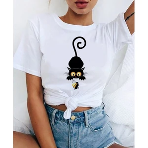 Graphic Cat T shirt Women Funny T shirts Summer Tee Shirt Femme Cartoon Kawaii Printed Tshirts Camiseta Mujer Streetwear