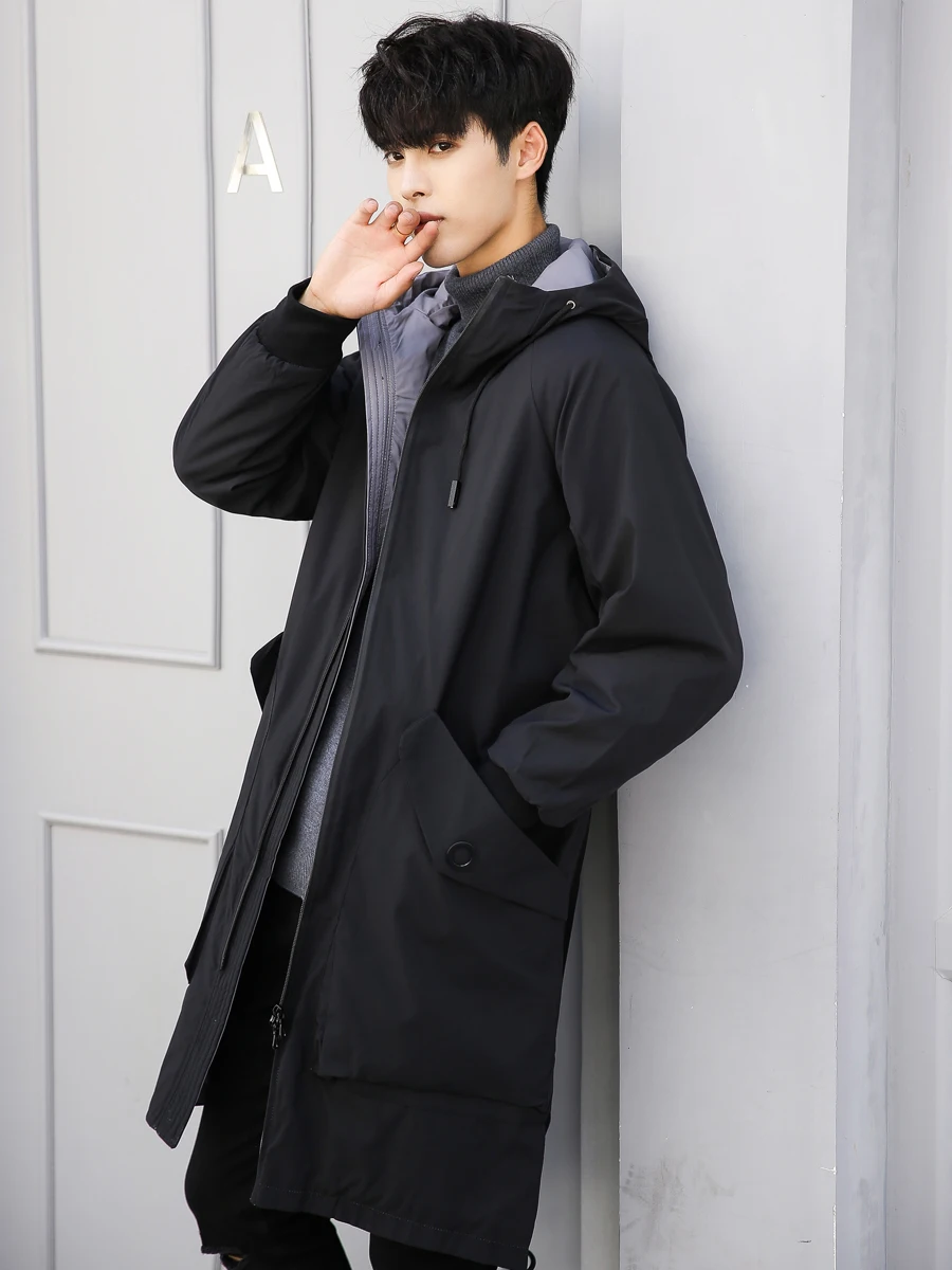 

Fashion Autumn Men Trench Coat Winter Streetwear Parka Hooded Jackets Casual Thicken Warm Parkas Puffy Big Size Long Coat KK60FY