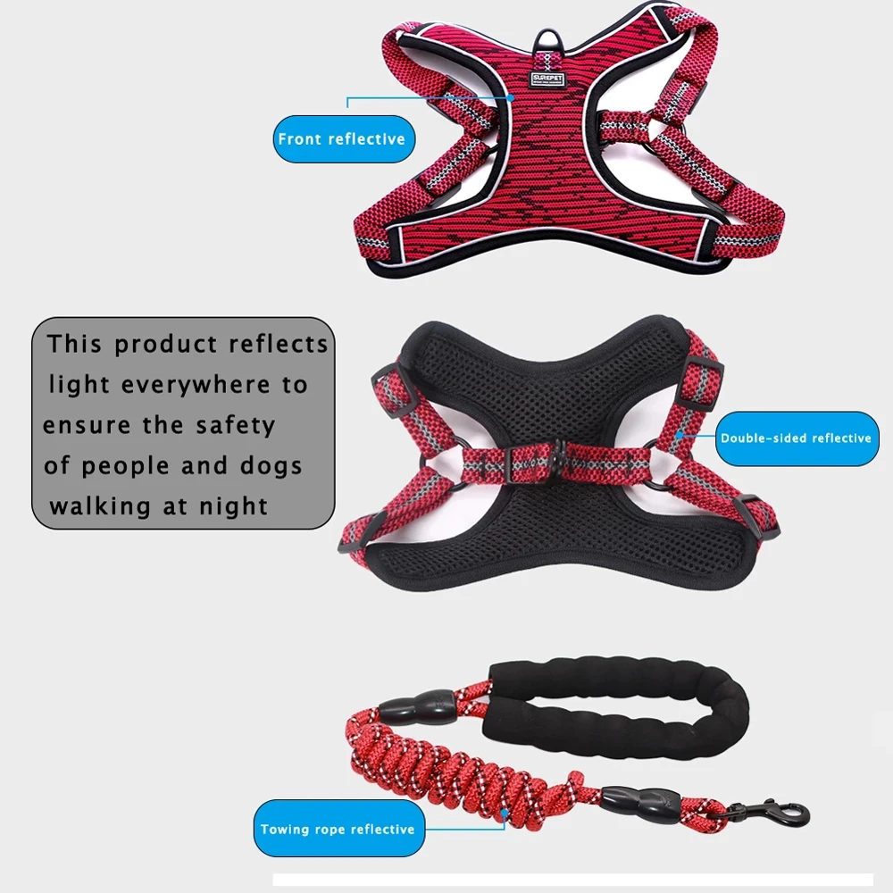 Сетчатая шлейка жилетка для собак светоотражающая тренировочная поводок
