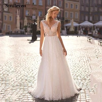 smileven full lace princess wedding dress a line sleeveless bride dress for women floor length boho wedding gown plus size